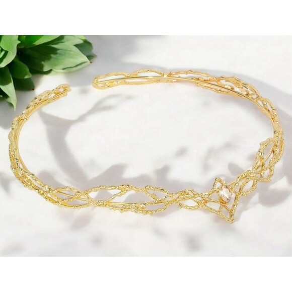 Women Alloy Rhinestone Fairy Crown for Carnival Fancy Dress Gold Champagne - Picture 2 of 3